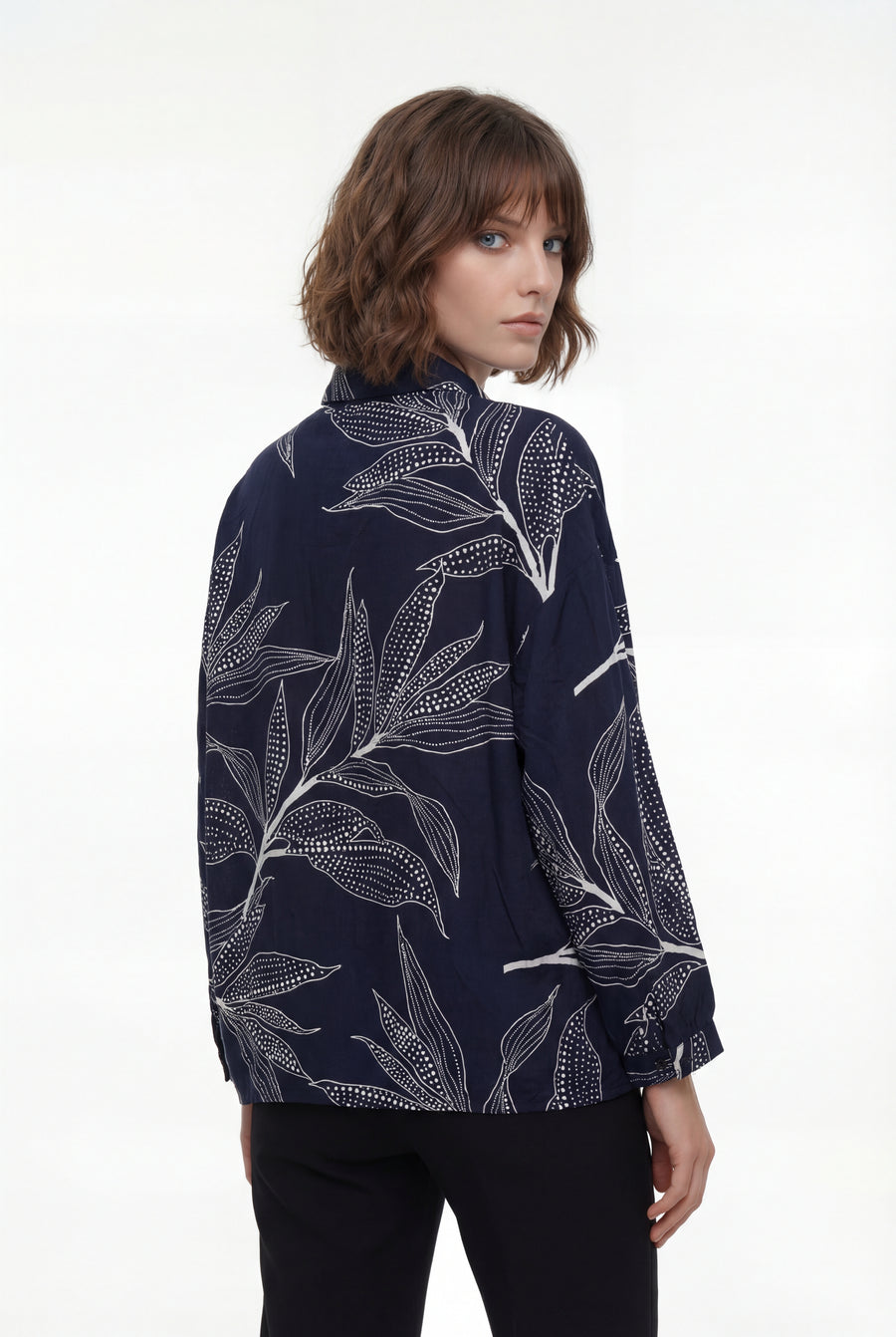 T30006 BOTANICAL PRINT HI- LO DRAWSTRING TOP