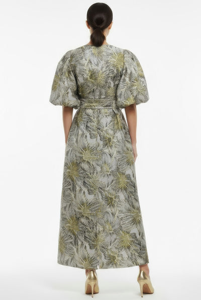 A95137 BROCADE BUTTON DOWN MAXI DRESS