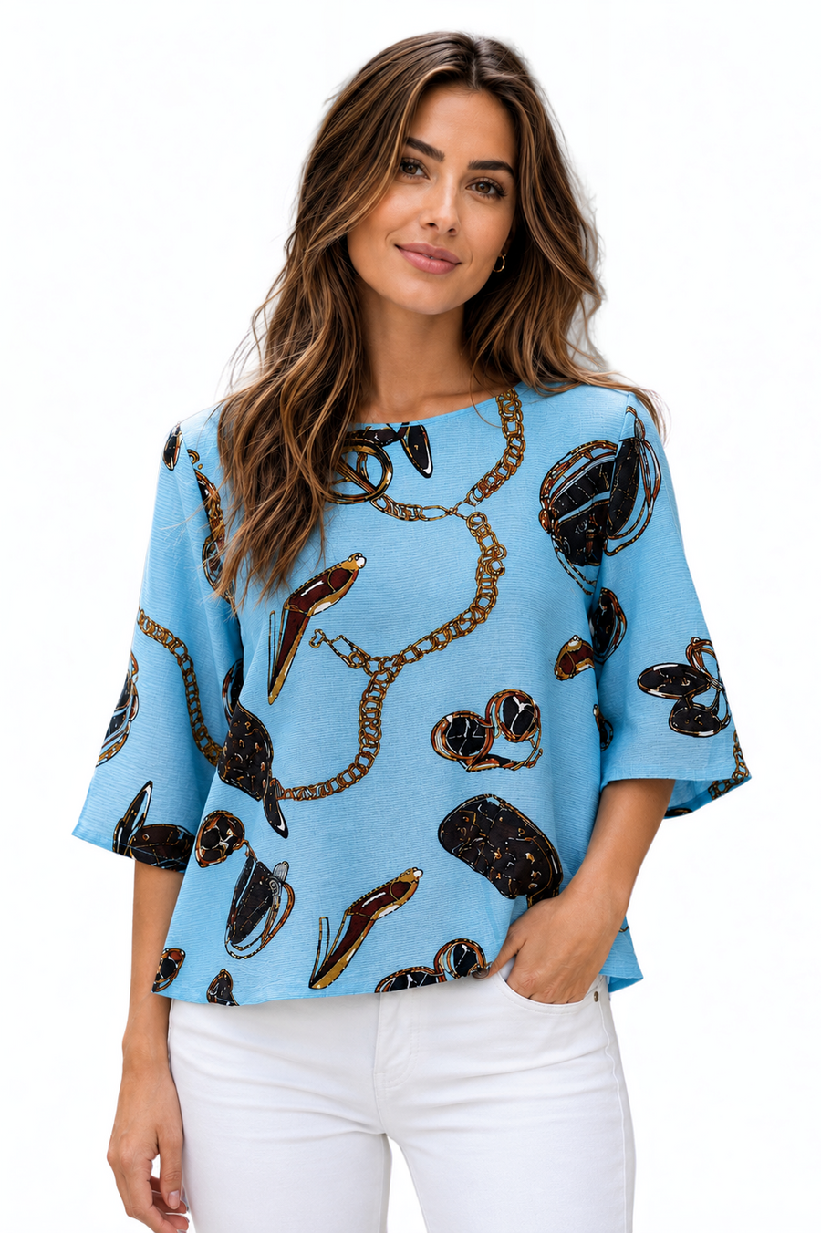 NY0095 CHAINLINK CRINKLE TOP (PNK, BLU)