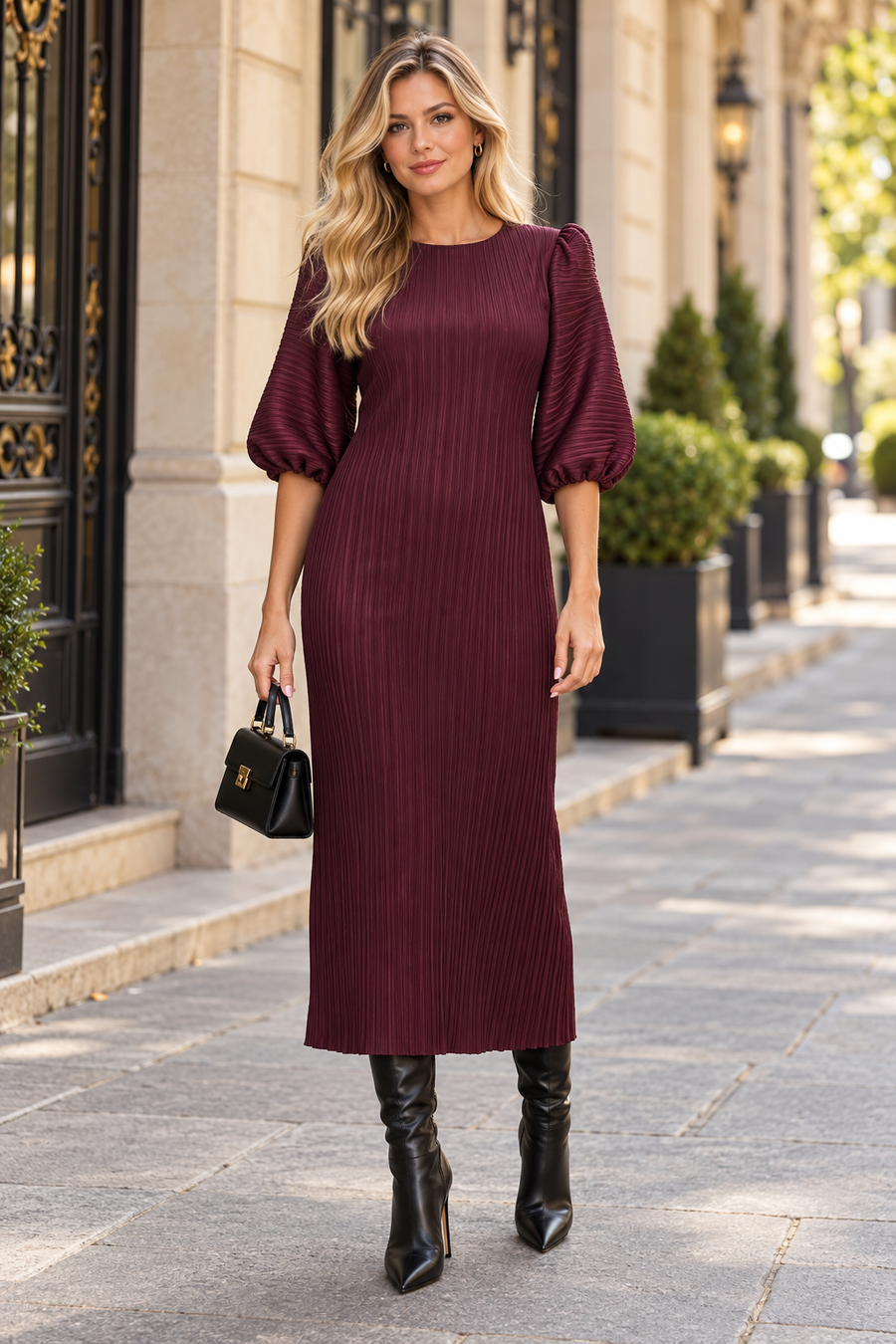 N2483 CRINKLED BODYCON MAXI DRESS (GRN, WINE)