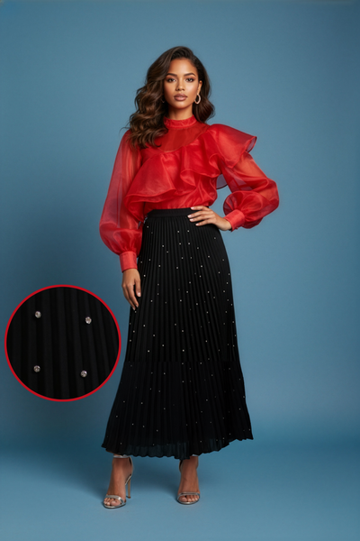 W5982 MIDNIGHT STUDDED PLEATED SKIRT