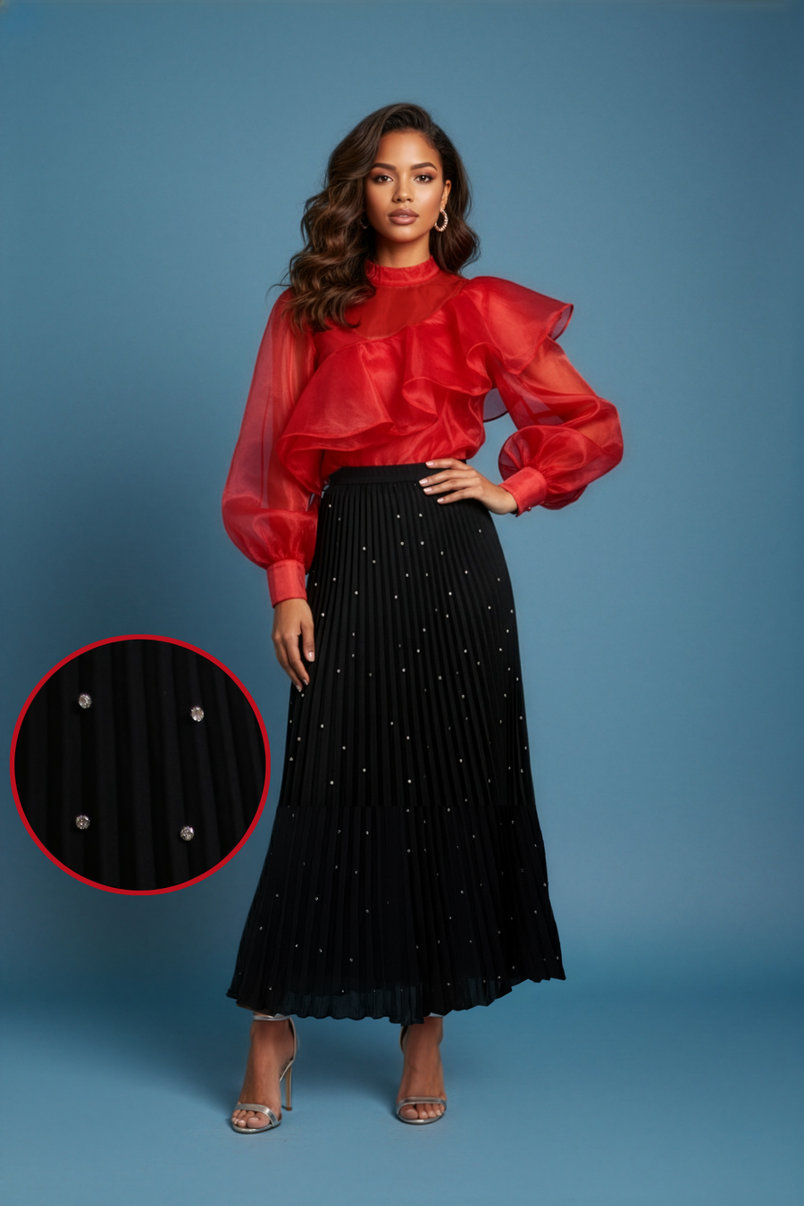 W5982 MIDNIGHT STUDDED PLEATED SKIRT