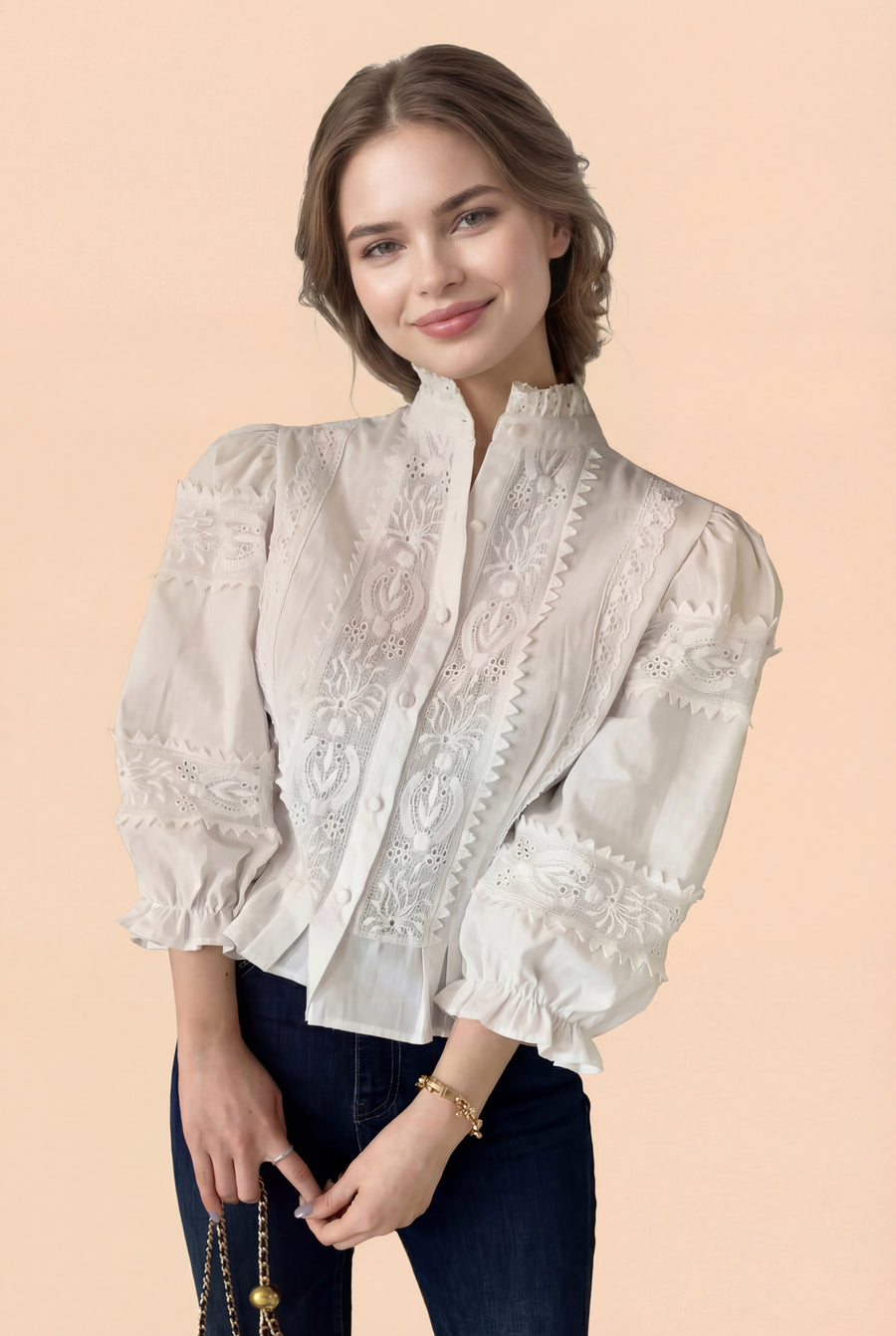 CH0220 PEPLUM LACE TOP (WHT, NAVY)