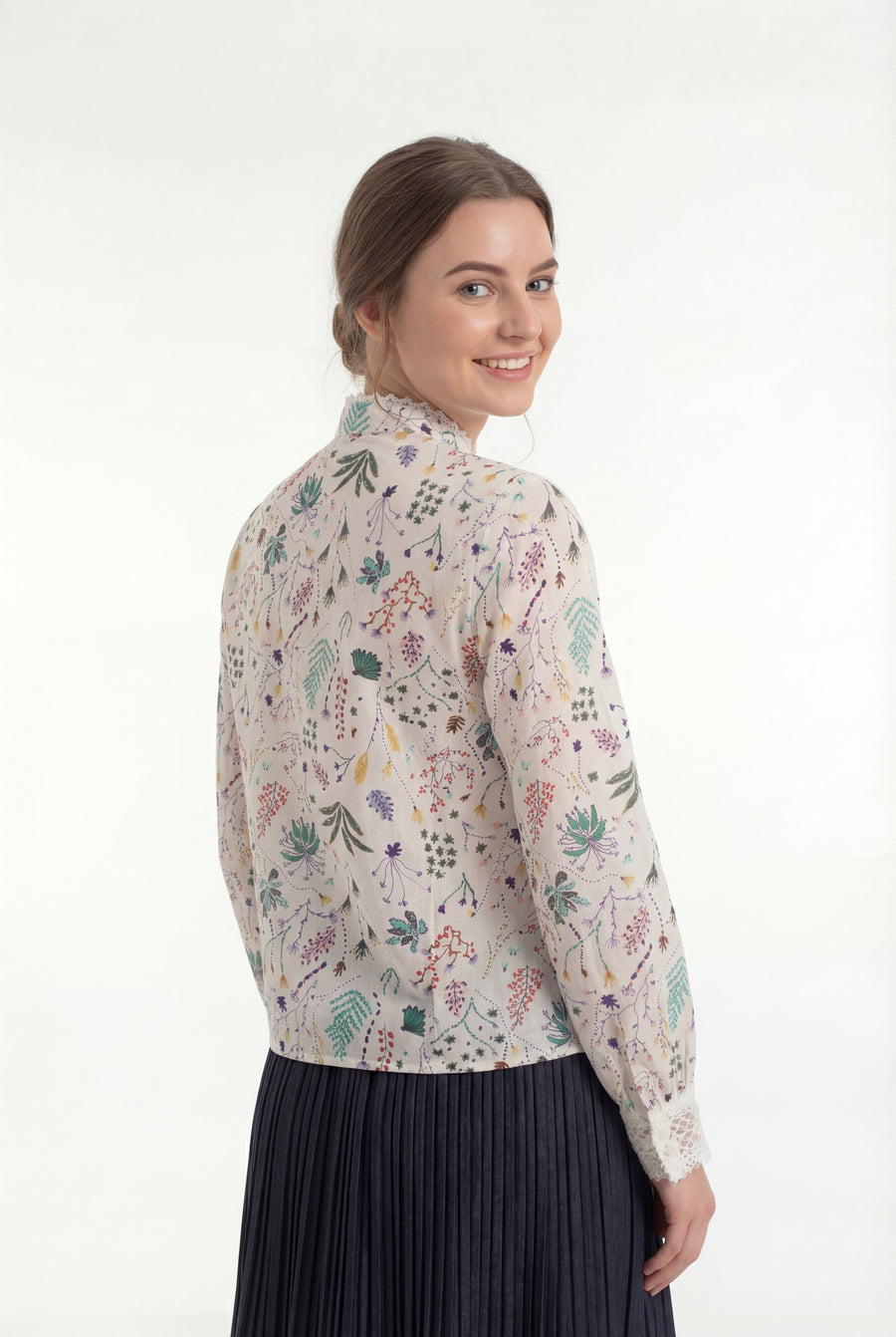 CH0241 FLORAL PRINT LACE CUFFS TOP