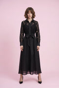 CH8001 SHEER LACE BUTTON-DOWN SHIRT MAXI DRESS