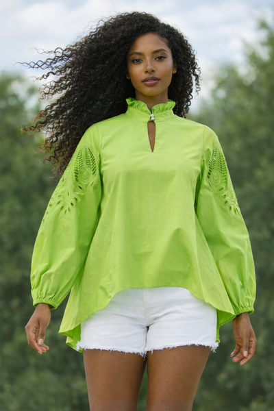 S25061-1 EYELET SLEEVE HIGH-LOW TOP (GRN, ORG)