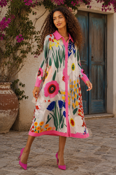 N2644 BUTTON DOWN FLORAL CRINKLE MIDI DRESS