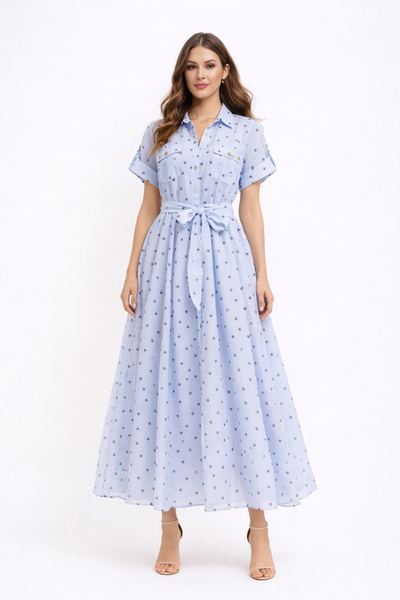CH0227 HEART PRINT SHEER ORGANZA SHIRT DRESS