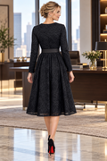 K61 SHEER LEAF PRINT JACQUARD MIDI DRESS