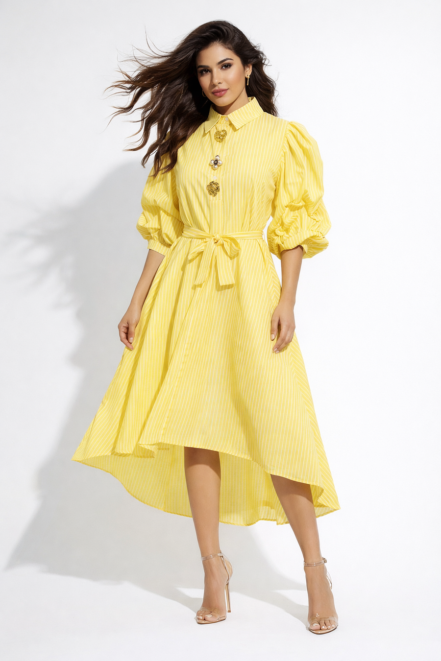 X80311 PINSTRIPE MIDI DRESS (YLW, BLU, GRN)