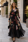 GF1466 MIDNIGHT HABISCUS ORGANZA MAXI DRESS- for mel