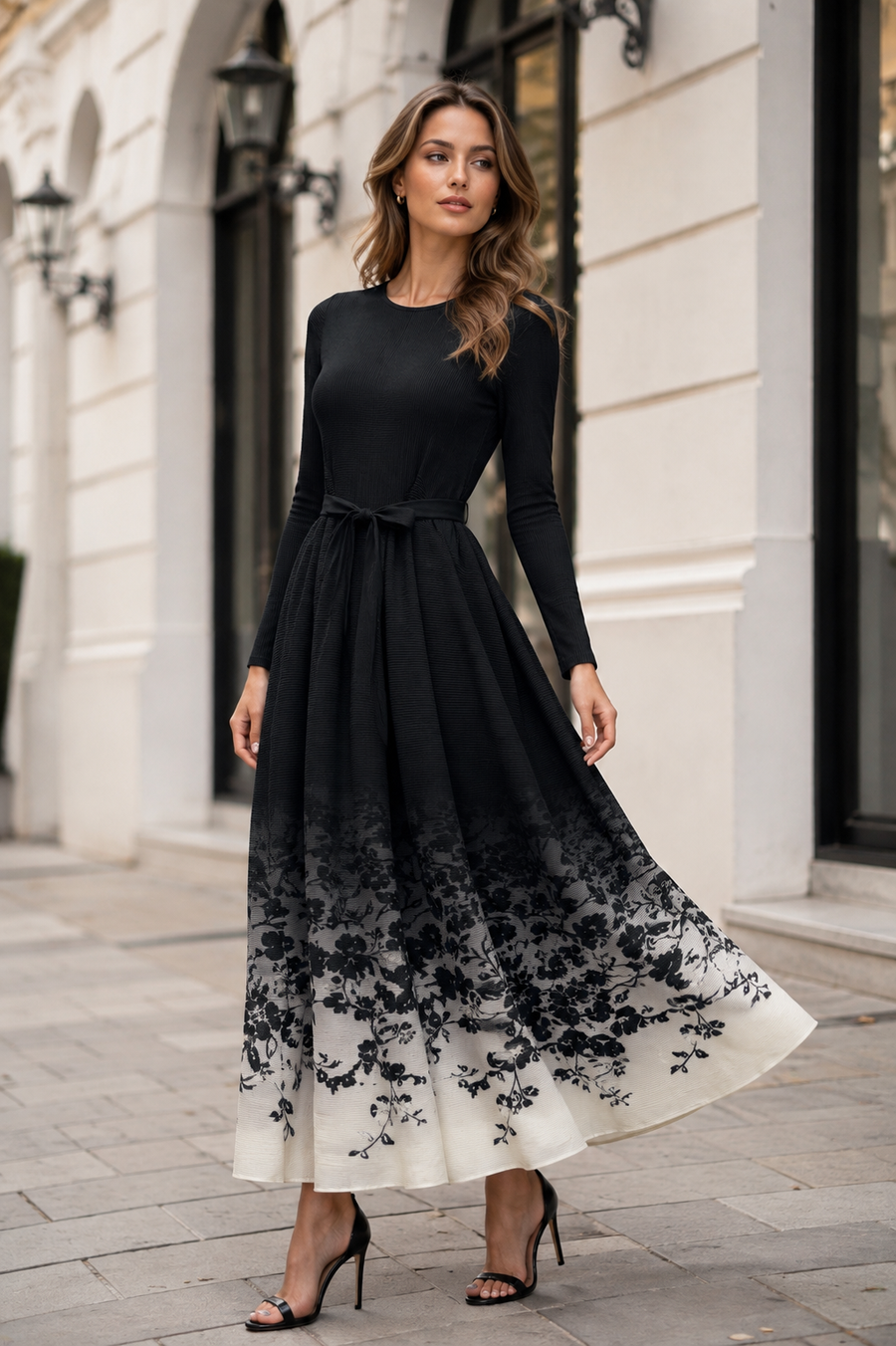 HX009 OMBRE FLORAL CRINKLE BOUNCY MAXI DRESS