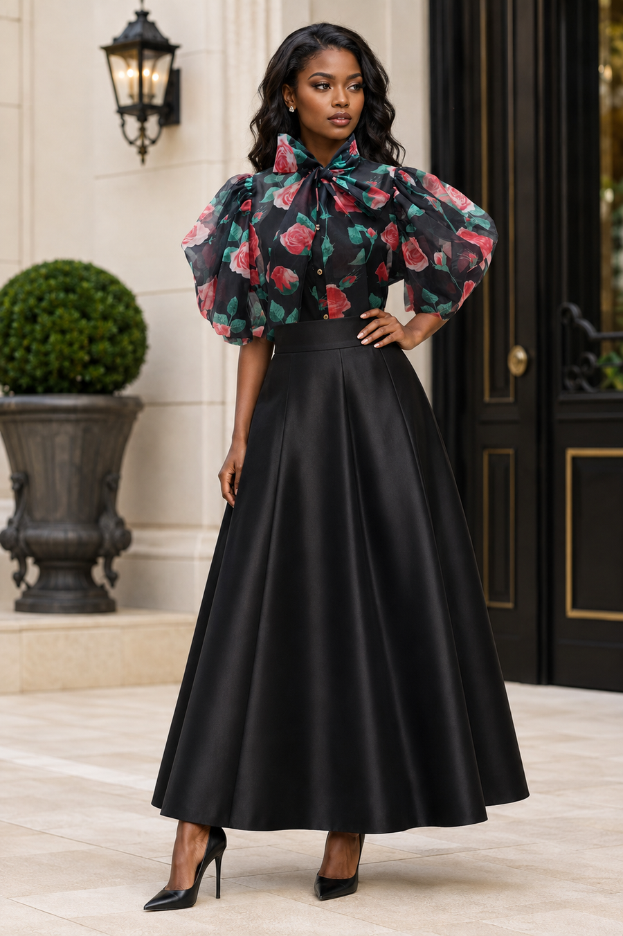 CH656 ROSE GARDEN ORGANZA TIERED SLEEVE TOP