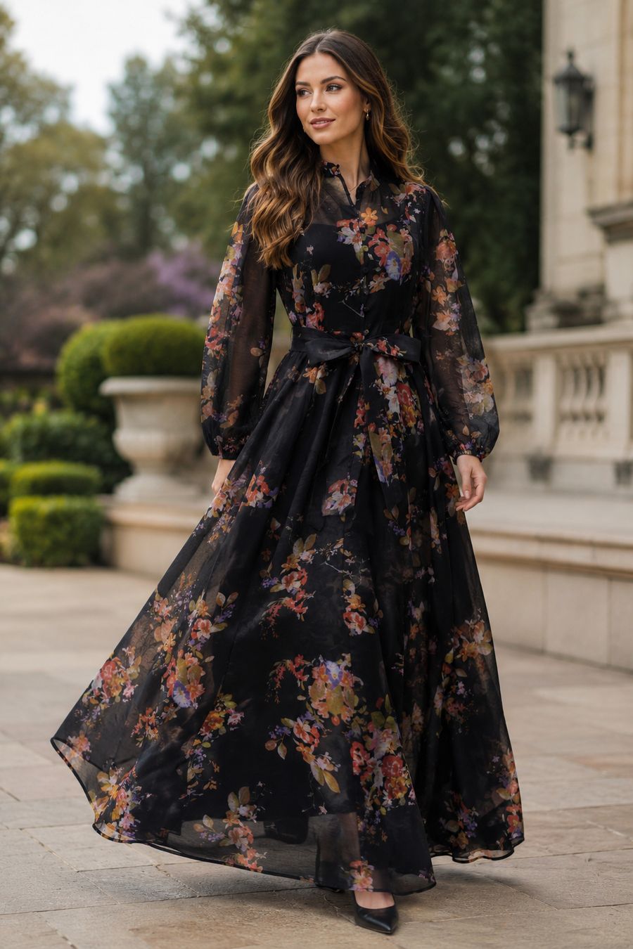 A95203 VINTAGE GARDEN ORGANZA MAXI DRESS
