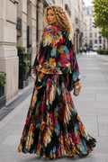 H6819 ABSTRACT FLORAL KIMONO-SLEEVE TOP & SKIRT SET