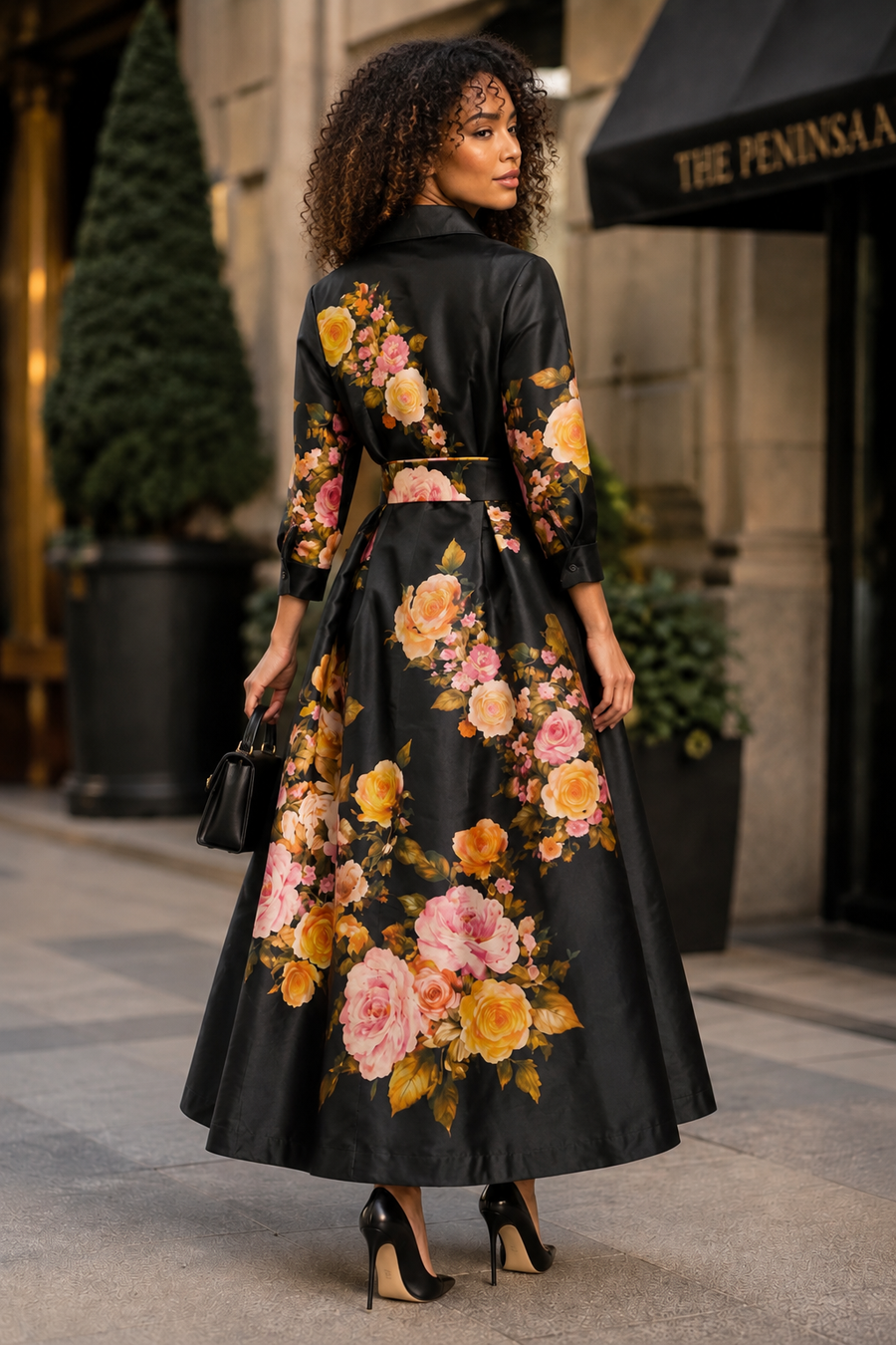 A96232 MIDNIGHT ROSES MIKADO MAXI DRESS