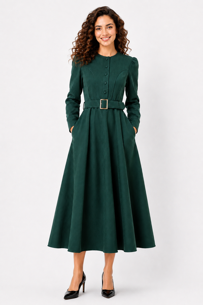 TL9068 REGAL BELTED SUEDE MAXI DRESS