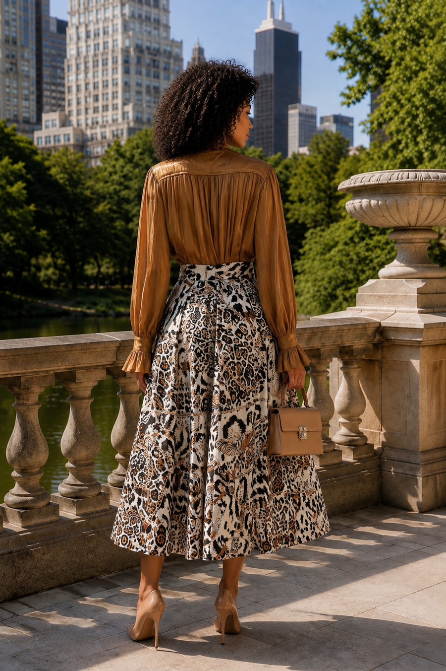 CH805 PLEATED SAFARI PRINT MIDI SKIRT