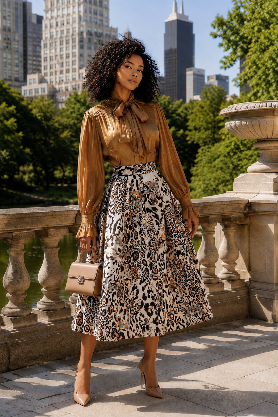 CH805 PLEATED SAFARI PRINT MIDI SKIRT