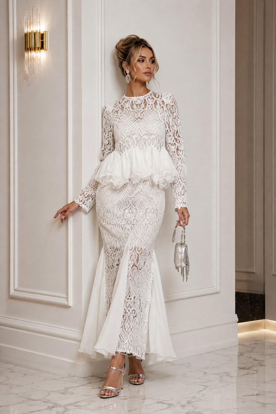 C3186AB LACE SKIRT SET (WHT, BLK)
