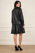 B1135 RUFFLE-TRIM FAUX LEATHER MINI DRESS