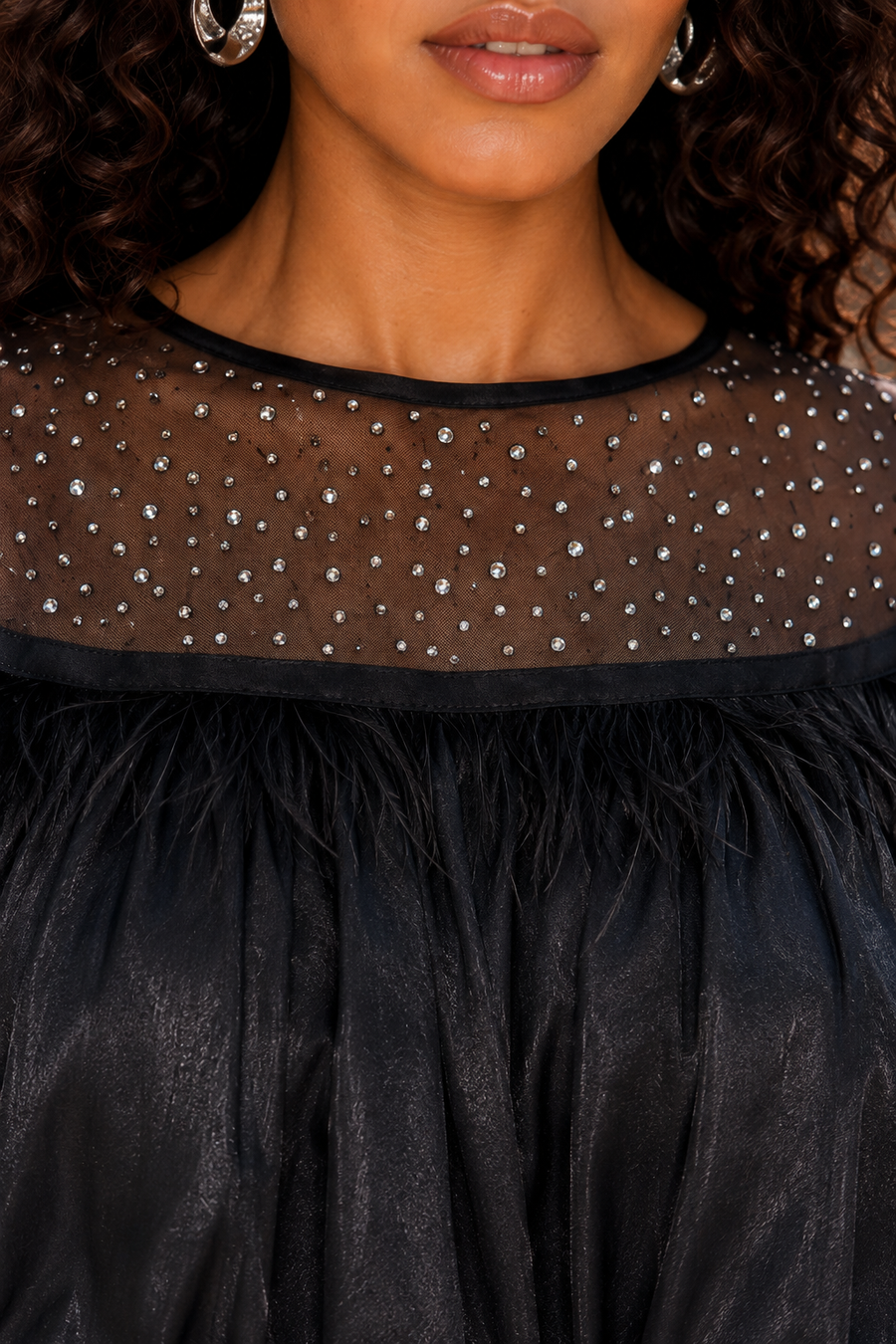 GF17828 JEWELED FEATHER TOP
