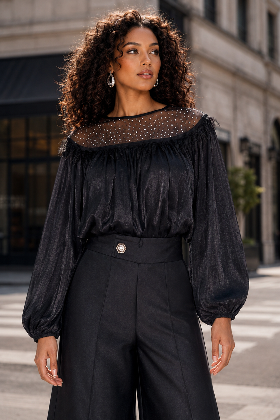 GF17828 JEWELED FEATHER TOP
