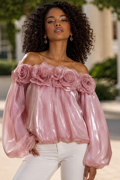 C3188 ROSETTE OFF THE SHOULDER TOP