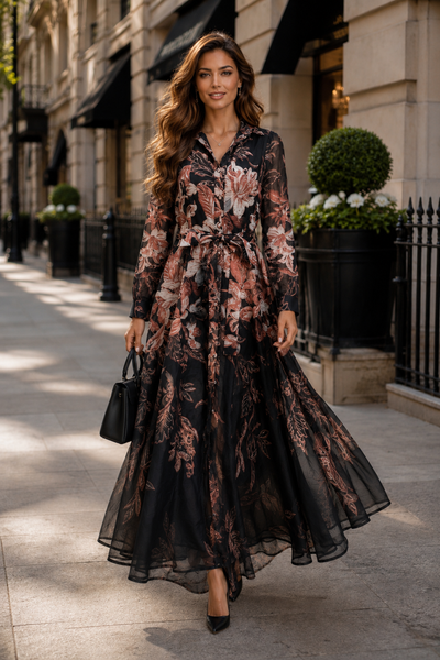 GF17886 TWILIGHT GARDEN ORGANZA MAXI DRESS