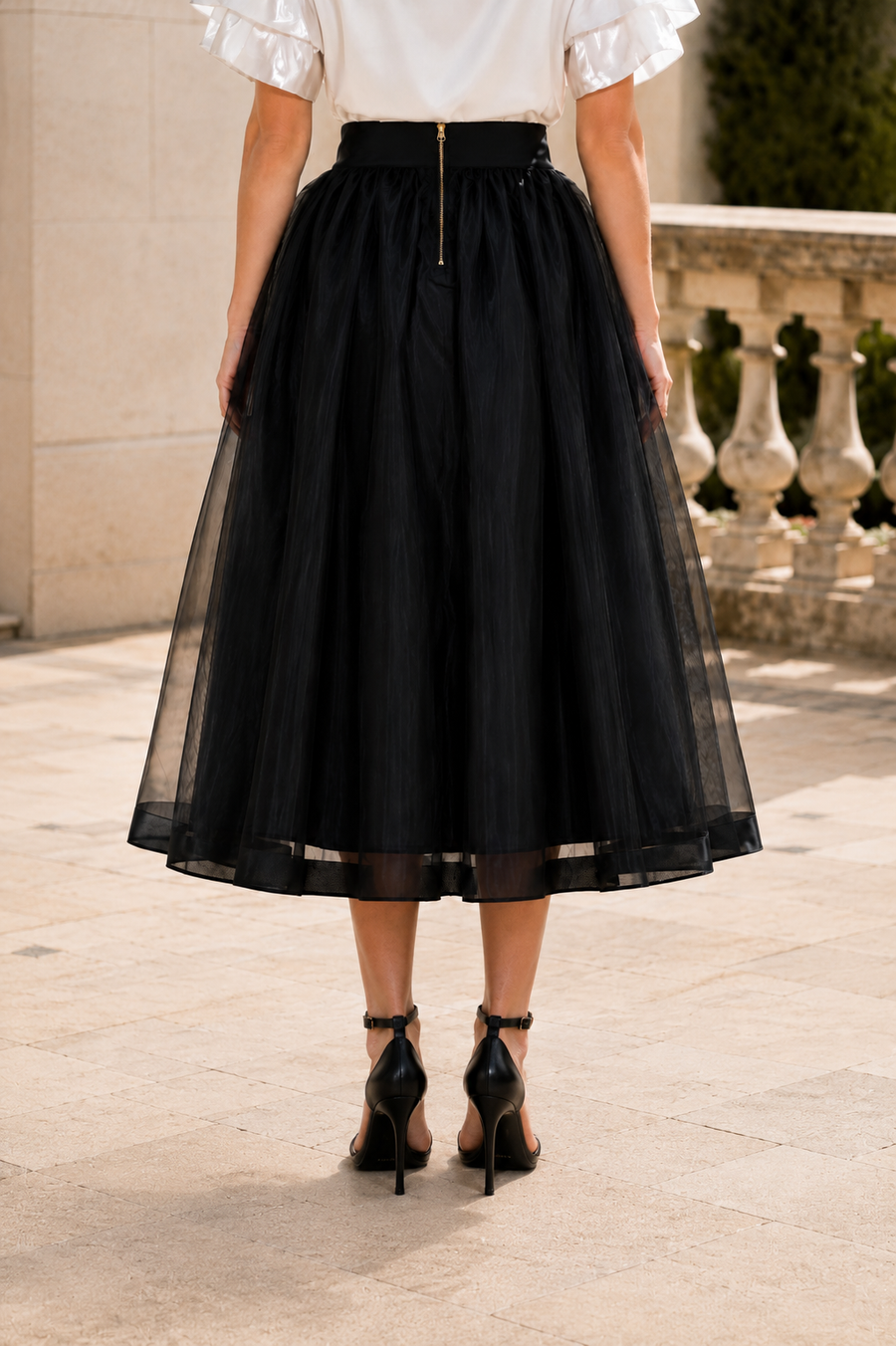 CH926 SHEER VOLUMOUS MIDI SKIRT