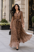 GF17830 LEOPARD PRINT ORGANZA MAXI DRESS