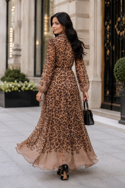 GF17830 LEOPARD PRINT ORGANZA MAXI DRESS