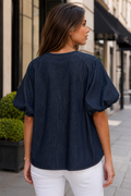 W6641 DENIM RUFFLE BUTTON UP TOP