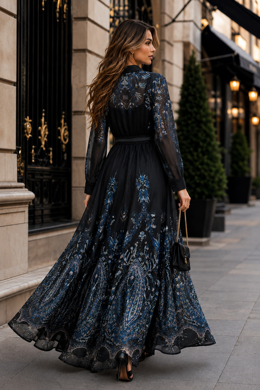 GF17882 PAISLEY GARNEN ORGANZA MAXI DRESS