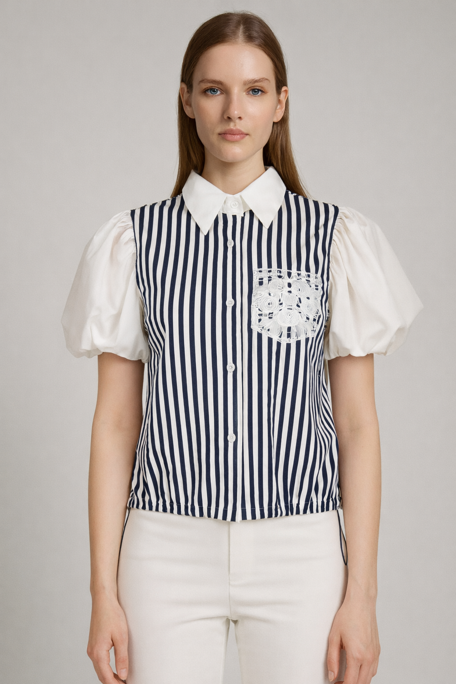 CH0230 STRIPED DRAWSTRING TOP