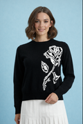 SK025 GRAPHIC ROSE SWEATER (BLK, YELLOW)