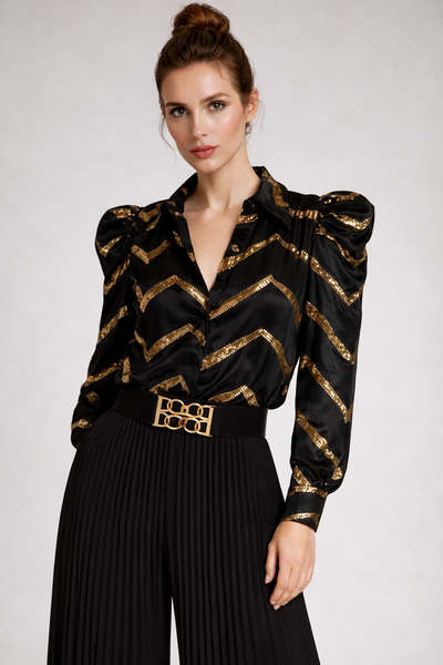 T1805 GOLD ACCENT SATIN TOP