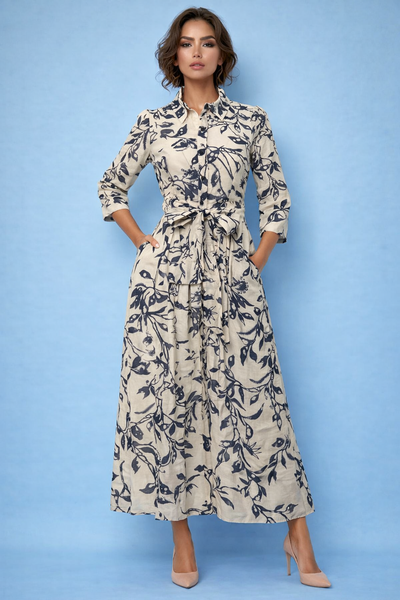T2632 BOTANICAL PRINT MAXI DRESS
