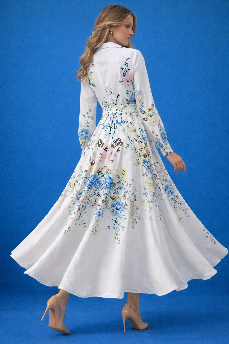 GF1585 SOFT FLORAL COLLARED MAXI DRESS