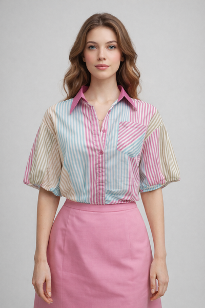 T23330 PASTEL STRIPE DRAWSTRING TOP