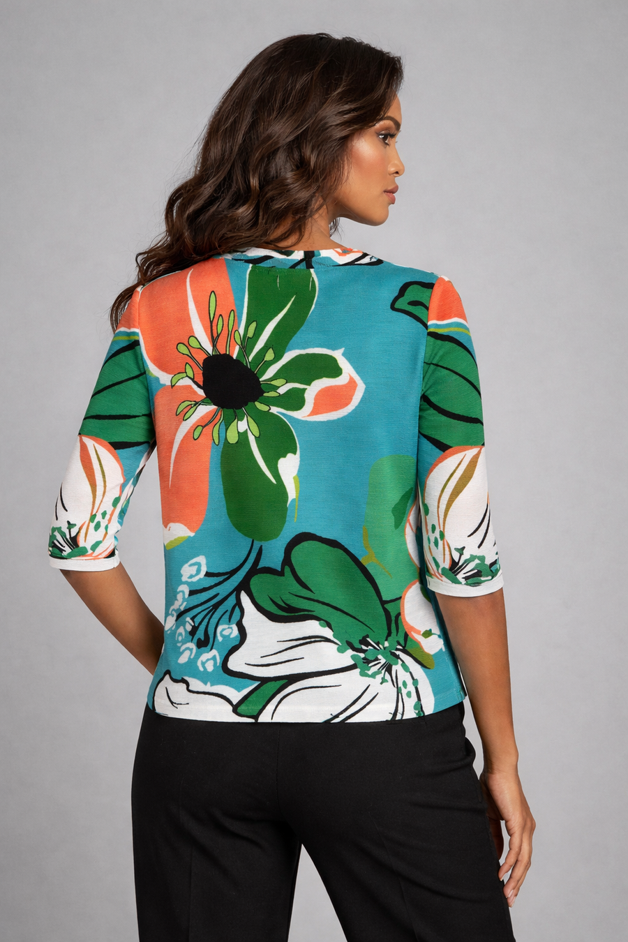 N2583 FLORAL ABSTRACT CRINKLED TOP