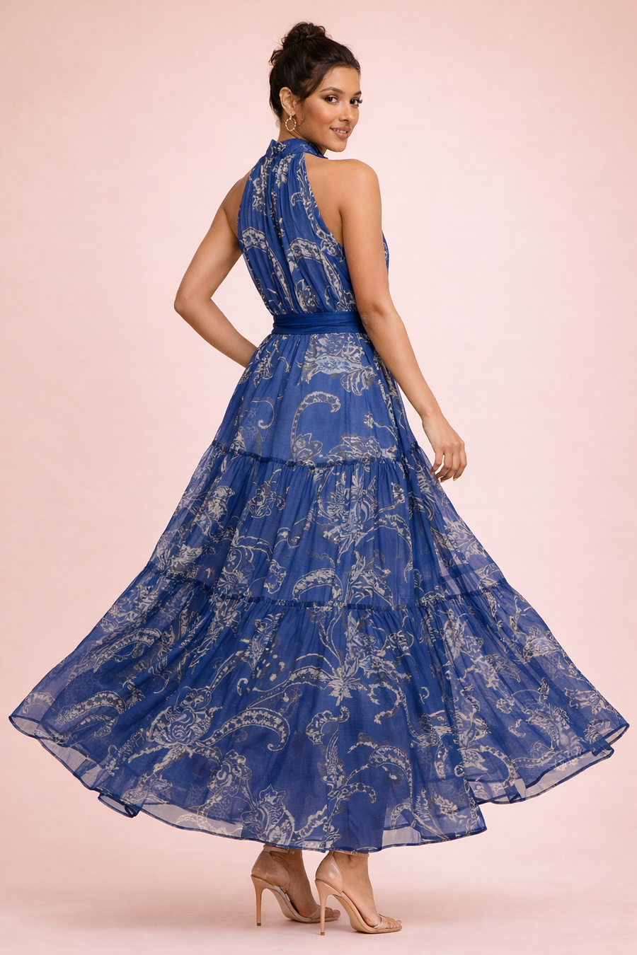 C24121 TIERED PAISLEY MAXI DRESS