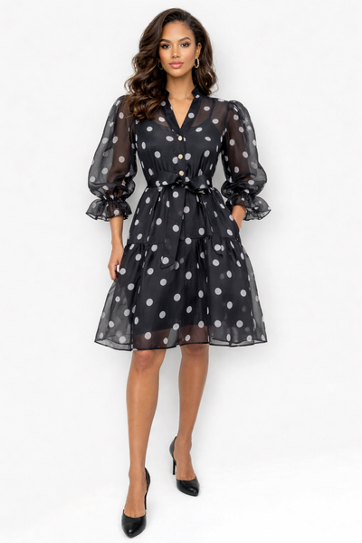 CH0090A POLKA DOT TIERED MIDI DRESS