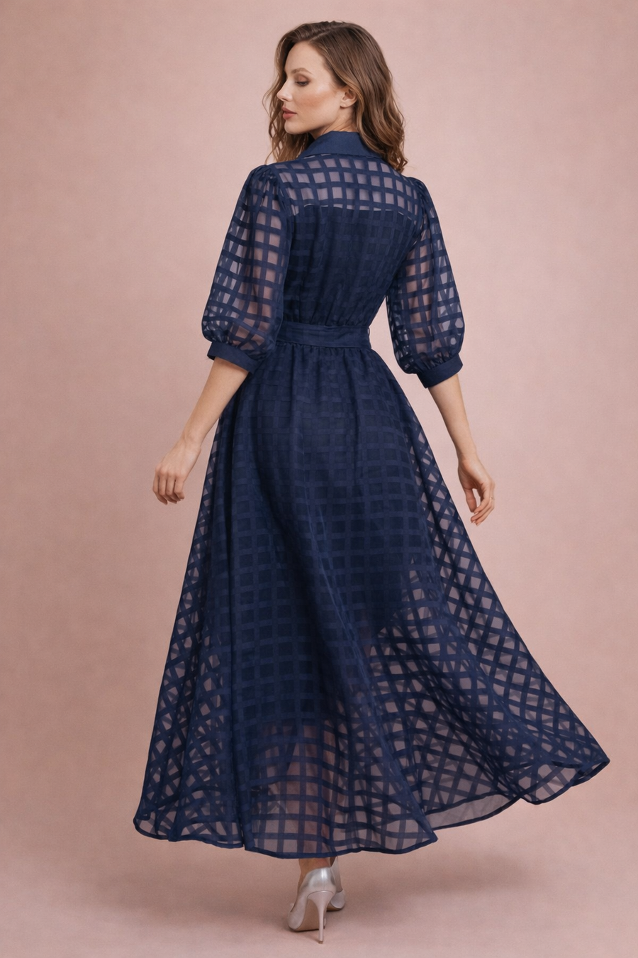 CH0222 STUDDED ORGANZA SHIRT DRESS