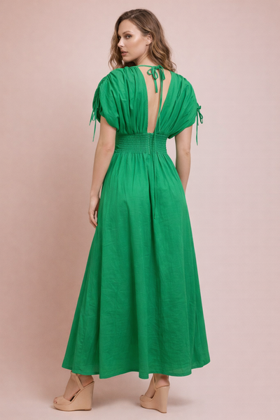 S30601 FLORAL APPLIQUÉ V-NECK MAXI DRESS