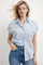 W5991 PEARL-EMBELLISHED BUTTON-DOWN TOP (BLU, WHT)
