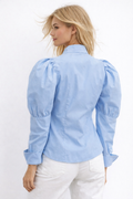 A95018 STRUCTURED PUFF SLEEVE POPLIN TOP (BLU, WHT)
