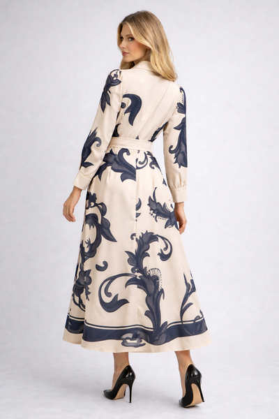 S3130 VINTAGE SCROLL PRINT MAXI SHIRT DRESS