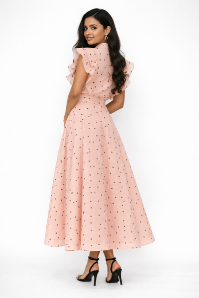 CH0224AB RUFFLED SHOULDER HEART PRINT SKIRT SET