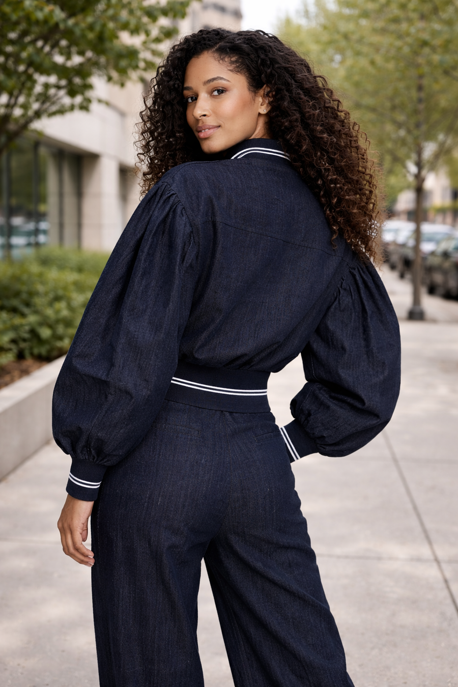 CH8004 PUFF-SLEEVE BOMBER JACKET TOP